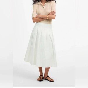 NWT Madewell Gemma Skirt White Cotton Poplin Pleated Midi Skirt - Size 2